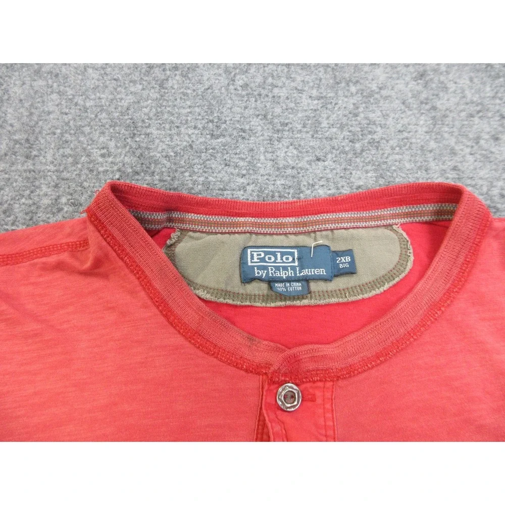 VINTAGE Polo Ralph Lauren Shirt Mens 2XL Red Henley Big RLPC Activewear Outdoors